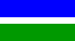 Флаг РЛС. Синий цвет - вода и небо, белый - цвет ближайших домов, зелёный - цвет травы и деревьев.